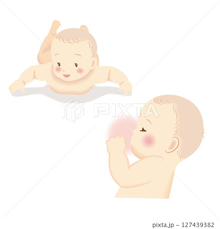 うつぶせと寝ている赤ちゃん 127439382