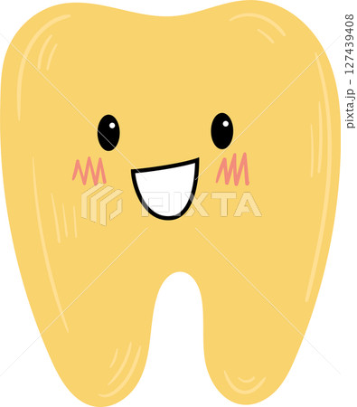 Cartoon tooth with a happy face illustration on a black background 127439408
