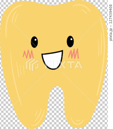Cartoon tooth with a happy face illustration on a black background 127439408