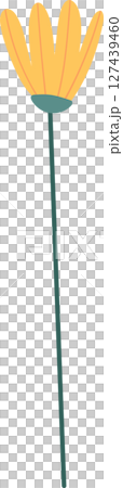 Stylized yellow flower with thin orange lines and long green stem on black Stylized yellow flower with thin orange lines and long green stem on black 127439460