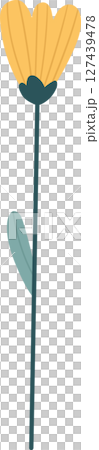 Stylized floral illustration with a yellow bloom, teal stem, and single leaf. 127439478
