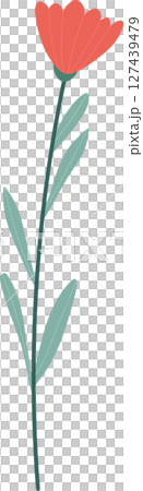 Illustration of a stylized flower with a coral blossom and teal leaves. 127439479