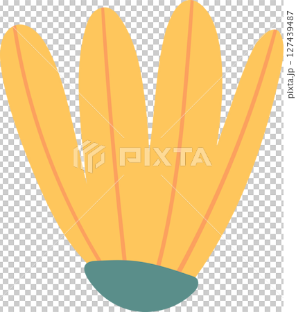 Stylized yellow flower with soft, rounded petals and a muted teal base. Stylized yellow flower with soft, rounded petals and a muted teal base. 127439487