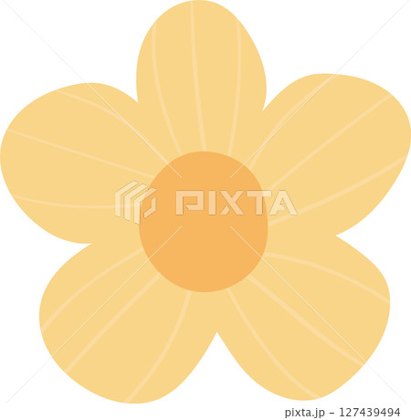 Simple stylized yellow flower with a round center on a black background. Simple stylized yellow flower with a round center on a black background. 127439494
