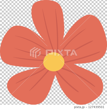 Stylized vector illustration of a five-petal flower with a yellow center. 127439501