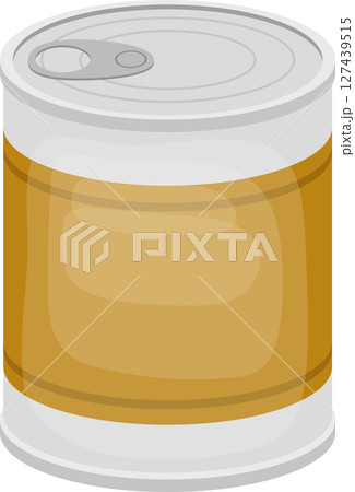 A simple drawing of a metal food storage container with a pull tab lid. 127439515