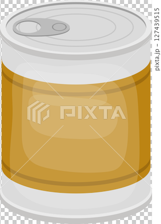 A simple drawing of a metal food storage container with a pull tab lid. 127439515
