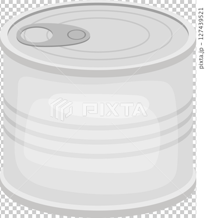 A sealed metal container with a pull tab, typically used for food preservation. A sealed metal container with a pull tab, typically used for food preservation. 127439521
