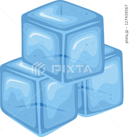 Stack of cartoonish ice cubes, showing transparency and cooling effect. 127439567