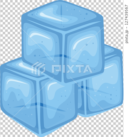 Stack of cartoonish ice cubes, showing transparency and cooling effect. 127439567