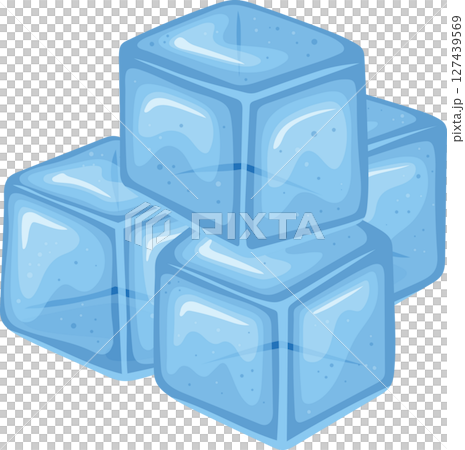 Stacked ice cubes in cartoon style, light blue colored translucent blocks. 127439569