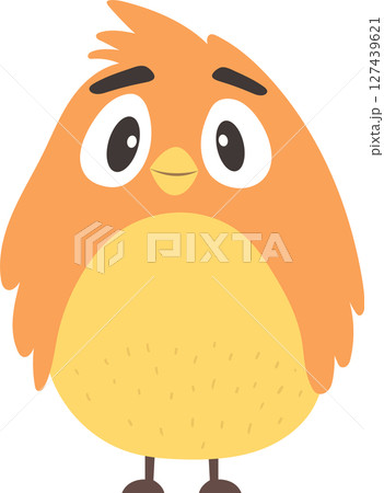 Cartoon bird with orange and yellow feathers looking forward with big eyes. 127439621