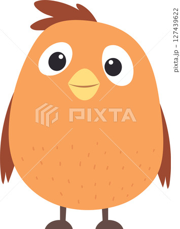 Cartoon bird with round body, small wings, and large eyes, in warm colors 127439622