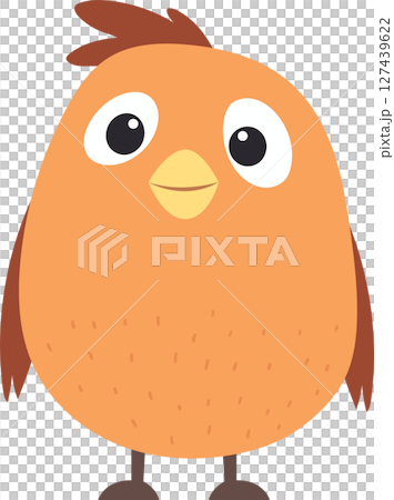 Cartoon bird with round body, small wings, and large eyes, in warm colors 127439622