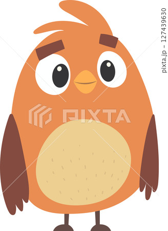 Cartoon illustration of an orange bird with a curious and slightly sad expression. 127439630