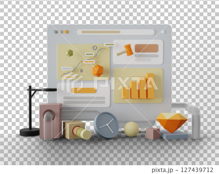 立体3Dパソコン　モックアップ  127439712
