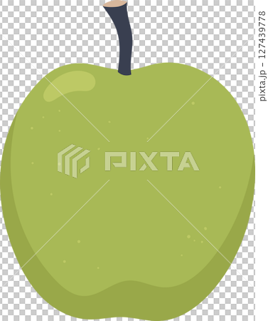 Cartoon green apple with stem. Round fruit illustration. Wholesome produce. 127439778