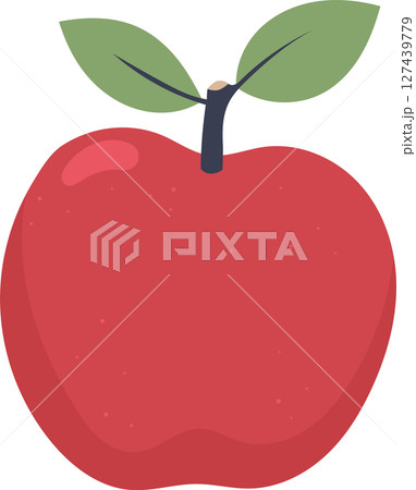 A red apple with two green leaves and a brown stem on a black background A red apple with two green leaves and a brown stem on a black background 127439779