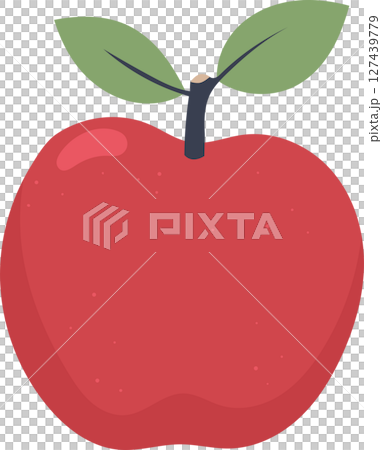 A red apple with two green leaves and a brown stem on a black background A red apple with two green leaves and a brown stem on a black background 127439779