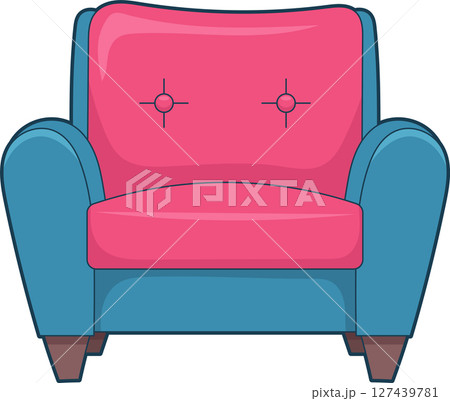 Stylized drawing of a colorful blue and pink armchair, inviting relaxation. 127439781