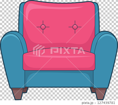 Stylized drawing of a colorful blue and pink armchair, inviting relaxation. 127439781