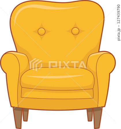 Comfortable Yellow Cartoon Armchair with Wingback Design and Button Details Comfortable Yellow Cartoon Armchair with Wingback Design and Button Details 127439790