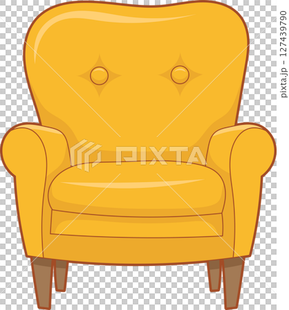 Comfortable Yellow Cartoon Armchair with Wingback Design and Button Details Comfortable Yellow Cartoon Armchair with Wingback Design and Button Details 127439790