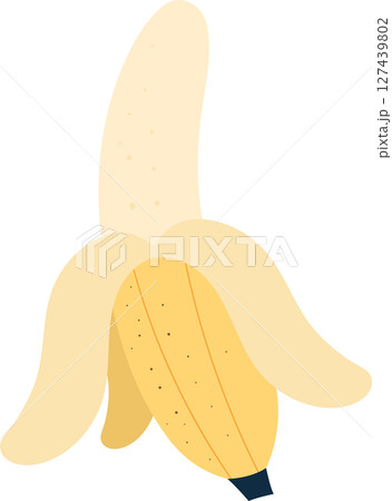 Cartoon banana with the peel partially removed showing the fruit inside. 127439802