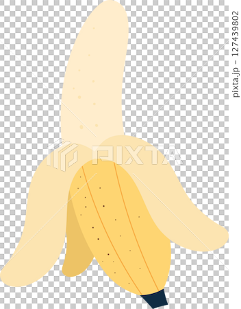 Cartoon banana with the peel partially removed showing the fruit inside. 127439802