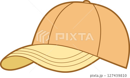 Tan cartoon-style baseball cap with tan piping on a black background. 127439810