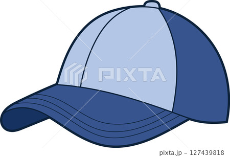 A blue and light blue baseball cap with a curved brim on a black background. 127439818