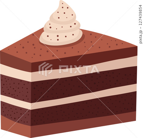 Slice of chocolate cake with cream topping and layered with white icing. Slice of chocolate cake with cream topping and layered with white icing. 127439854