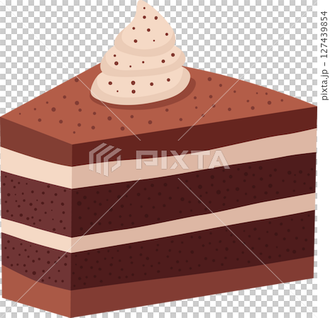 Slice of chocolate cake with cream topping and layered with white icing. Slice of chocolate cake with cream topping and layered with white icing. 127439854