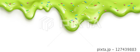 Green ice cream melt with colorful sprinkles 127439883