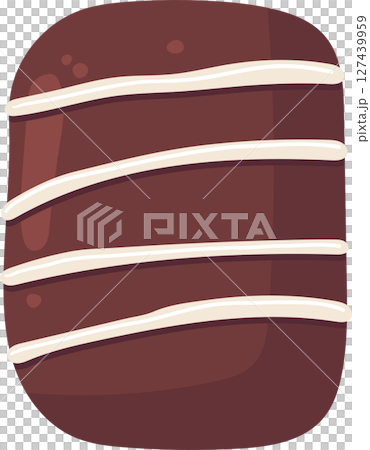 Chocolate covered dessert with white stripes, a sweet and tasty treat. 127439959