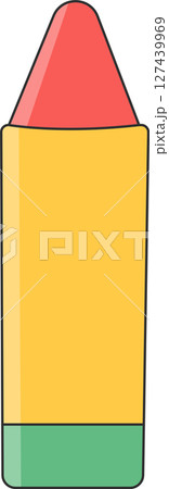 Illustration of a colorful cartoon pencil with red, yellow, and green colors. 127439969