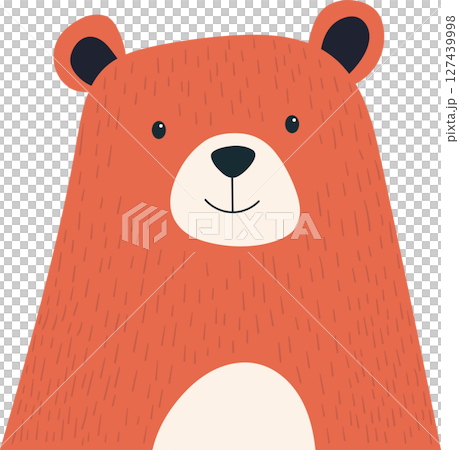 An illustration of a cute orange bear with a big head and small, kind eyes. 127439998