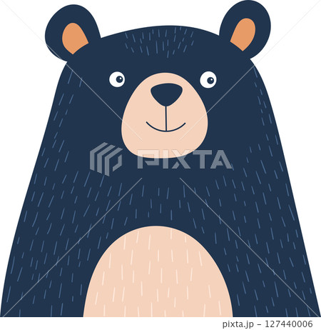 Cartoon Bear Portrait with Simplified Design, Expressive Eyes and Gentle Smile 127440006