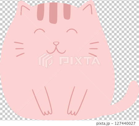 Cute cartoon pink cat with stripes on its head, smiling with eyes closed. Cute cartoon pink cat with stripes on its head, smiling with eyes closed. 127440027