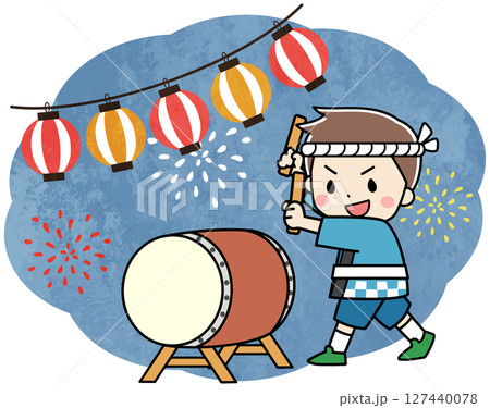 夏祭りで太鼓を叩く子供のイラスト 127440078