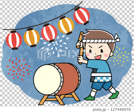 夏祭りで太鼓を叩く子供のイラスト 127440078