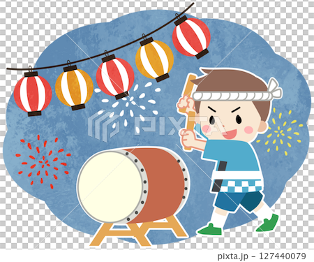 夏祭りで太鼓を叩く子供のイラスト 127440079