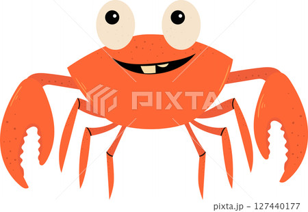 Cartoon illustration of a smiling orange crab against a black backdrop 127440177
