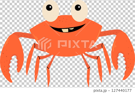 Cartoon illustration of a smiling orange crab against a black backdrop 127440177