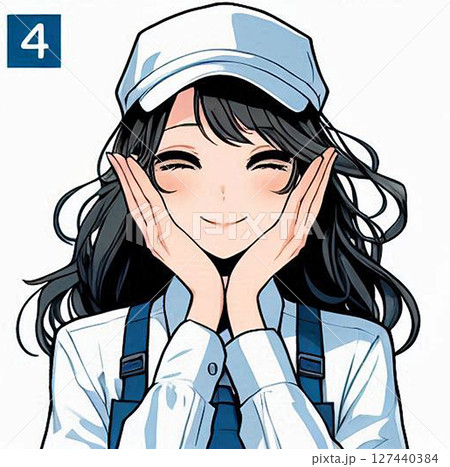 日本人若者女性笑顔イラスト！10代、20代、30代、40代ぐらいのヤング世代！アルバイト仕事AIOL 127440384
