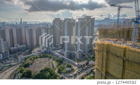 June 8 2025 View of Urban High-Rise Construction Site with Tower Cranes June 8 2025 View of Urban High-Rise Construction Site with Tower Cranes 127440582