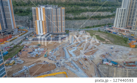 June 8 2025 View of Construction Site With Foundation and Excavation Patterns June 8 2025 View of Construction Site With Foundation and Excavation Patterns 127440593