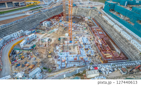 June 8 2025 View of Construction Site With Foundation and Excavation Patterns 127440613