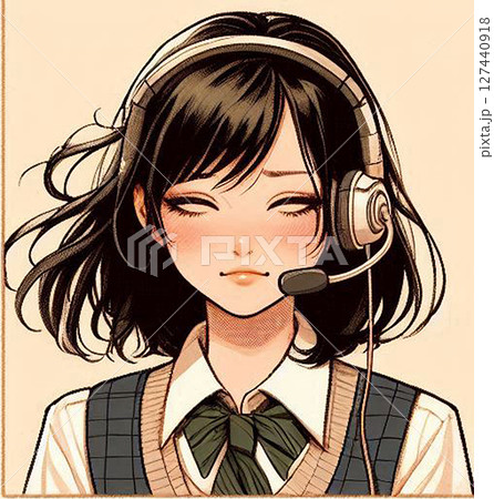 日本人女子学生の笑顔が可愛い綺麗！10代の高校生か中学生の制服スマイルAIコールセンター風イラスト 127440918