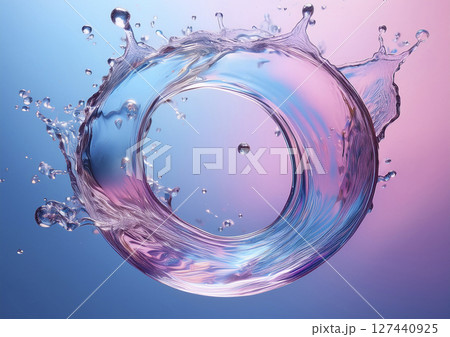 水飛沫でできた輪　青色にピンク色の光 127440925